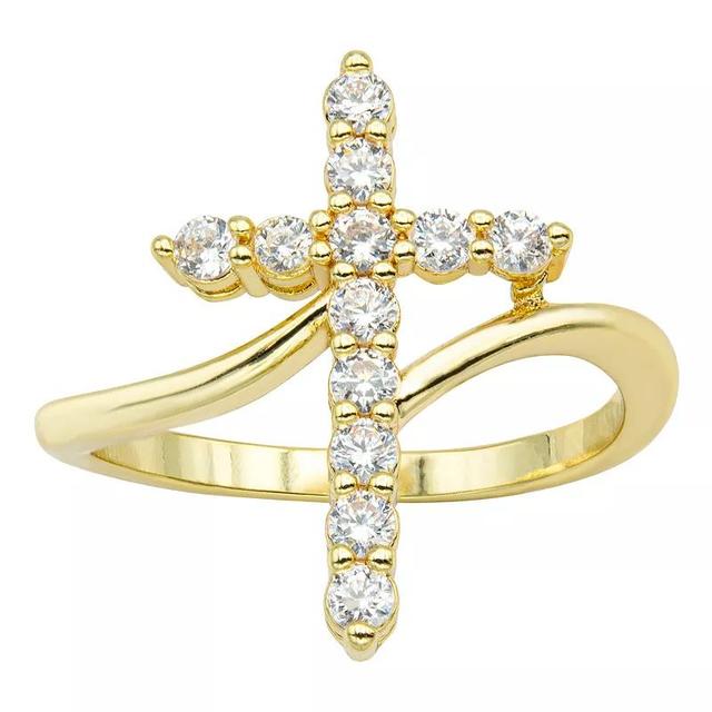 City Luxe Gold Tone Clear Cubic Zirconia Cross Ring, Womens Product Image