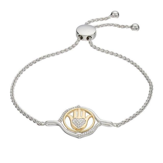 Two-Tone Sterling Silver 1/10 Carat T.W. Diamond Hamsa Adjustable Bracelet, Womens Two Tone Product Image