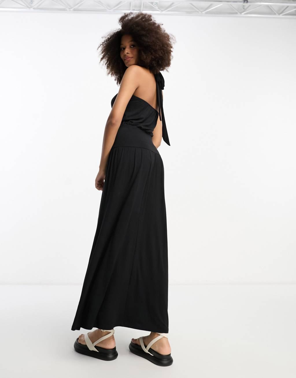 ASOS DESIGN halter neck midi dress with crochet bodice Product Image