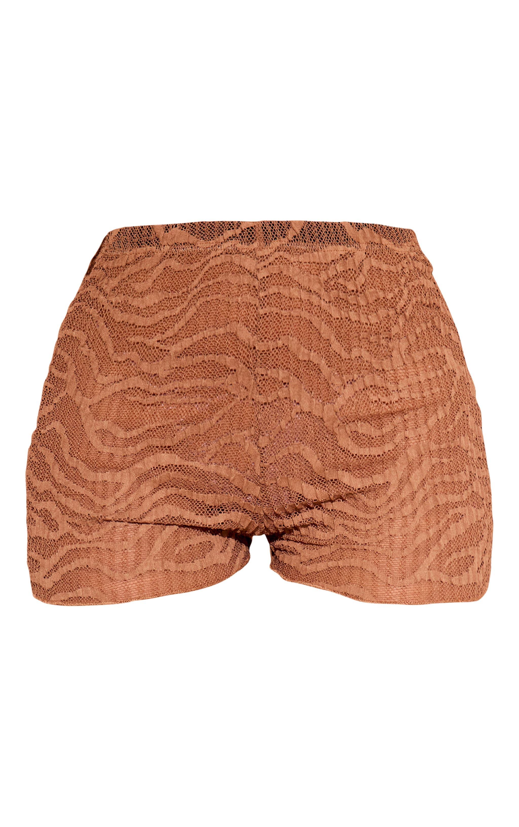 Brown Textured Mini Beach Shorts Product Image