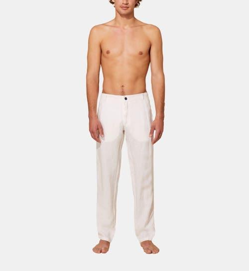 Mens Solid Linen Straight-Leg Pants Product Image