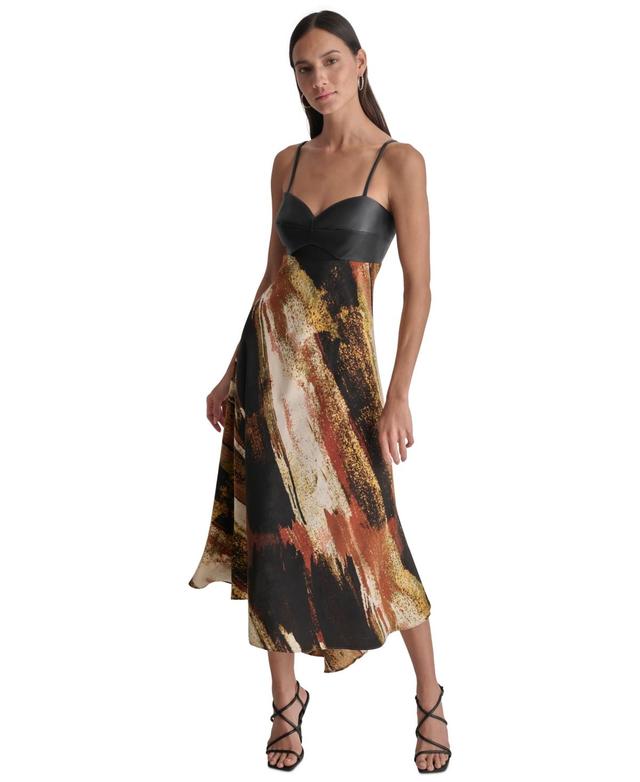 Dkny Womens Printed Satin Midi Dress - Bk Product Image