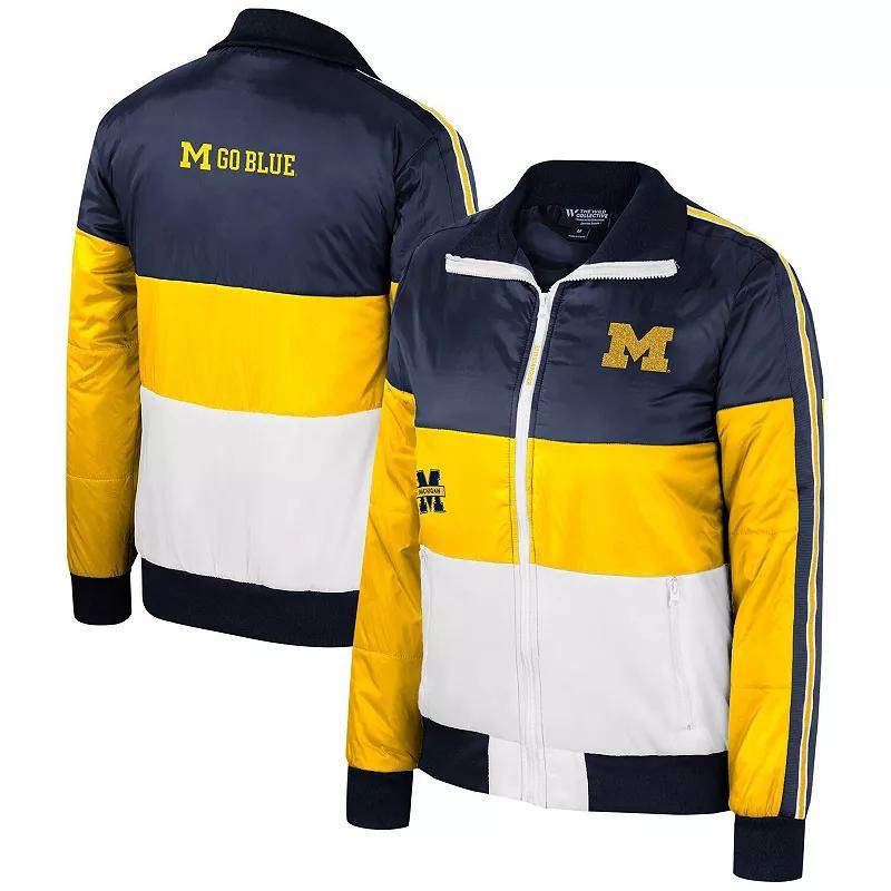 Womens The Wild Collective Maize Michigan Wolverines Color-Block Puffer Full-Zip Jacket Product Image