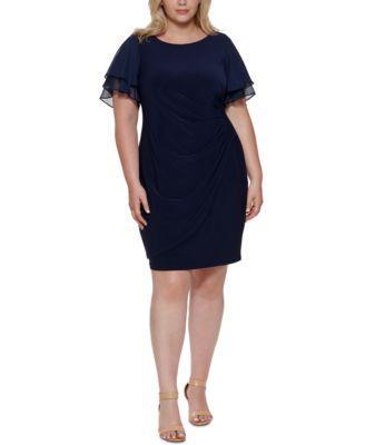 Plus Size Flutter-Sleeve Side-Ruched Dress Product Image