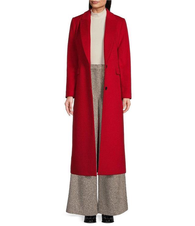 Alex Marie Estelle Wool Blend Notch Lapel V-Neck Long Sleeve Button Front Long Line Blazer Top Coat Product Image