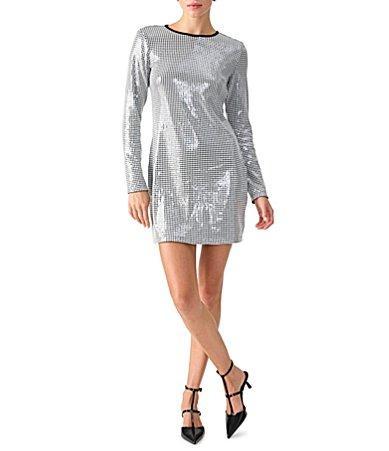 Sanctuary Dance Moves Sequin Houndstooth Crew Neck Long Sleeve Mini Dress Product Image