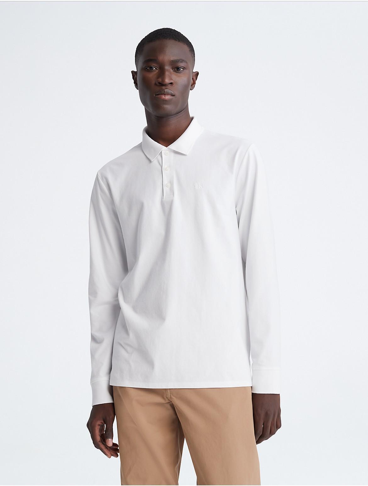 Calvin Klein Men's Smooth Cotton Solid Polo Shirt - White - M Product Image