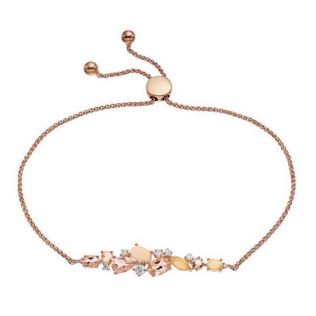 10k Rose Gold 1/5 Carat T.W. Diamond, Opal, & Morganite Adjustable Bracelet, Womens Pink Tone Product Image