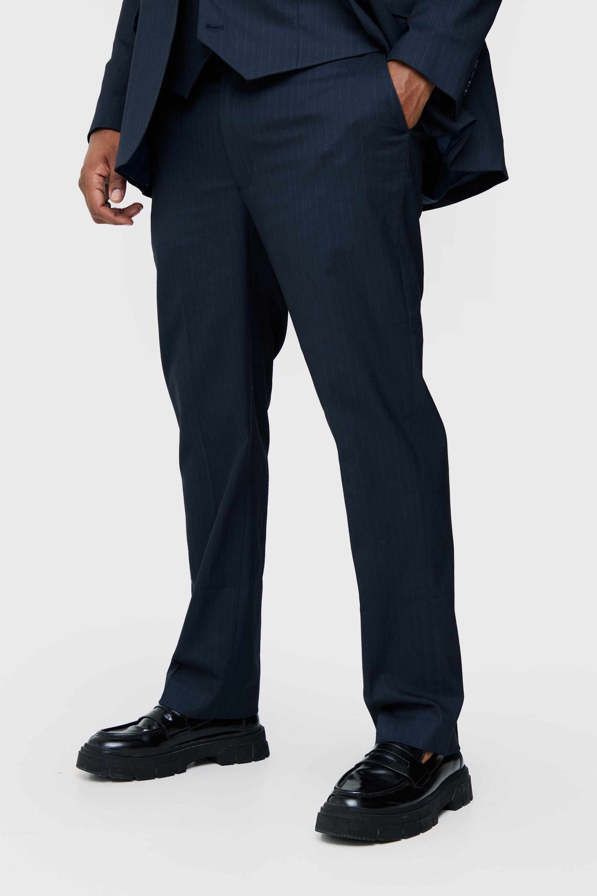 Mens Plus Navy Pinstripe Regular Fit Suit Trouser, Navy Product Image