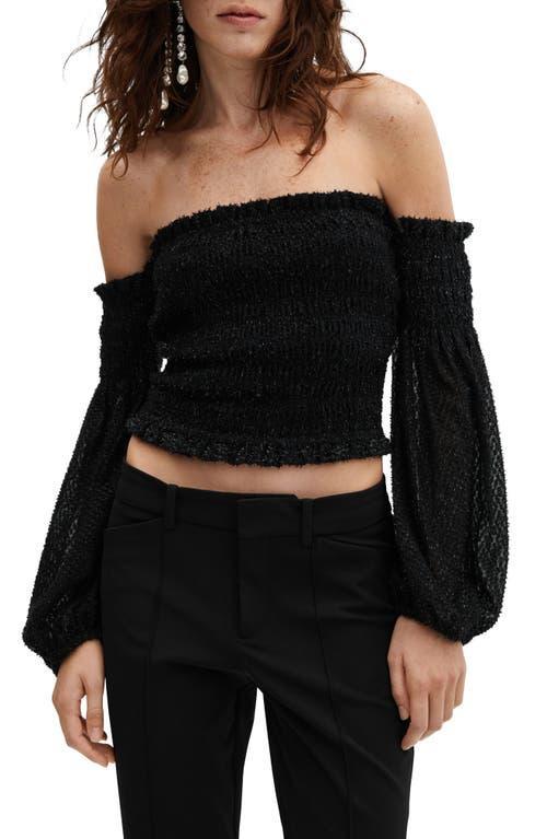 MANGO Long Sleeve Off the Shoulder Crop Top Product Image