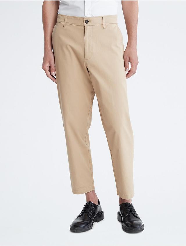 Calvin Klein Mens Tapered Leg Cropped Chinos - Brown - 42 Product Image