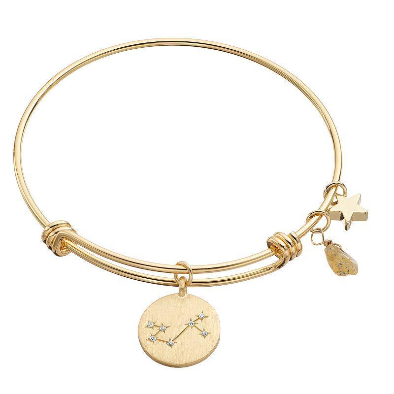 City Luxe Horoscope Cubic Zirconia Disk Bangle Bracelet with Genuine Stone & Star Charm, Womens, Gold Tone Libra Product Image