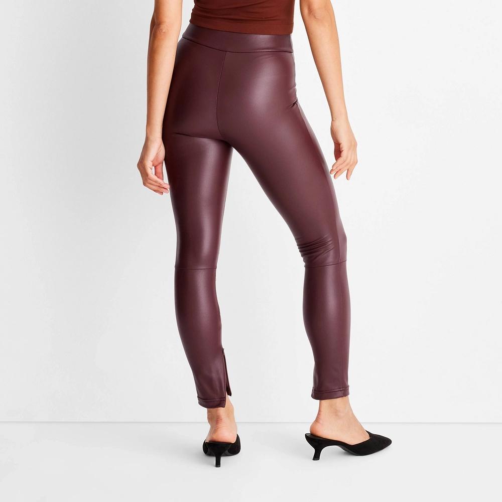 Women's High-Waisted Slim Fit Faux Leather Leggings - A New Day™ Purple S Product Image