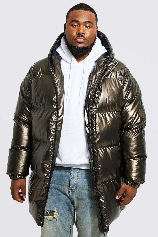 Plus High Shine Mid Length Puffer | boohooMAN USA Product Image