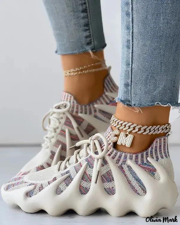 Olivia Mark – Knit Breathable Lace Up Sneakers Product Image