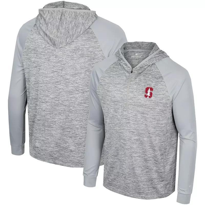 Mens Colosseum Gray Stanford Cardinal Cybernetic Raglan Quarter-Zip Hooded Top Product Image