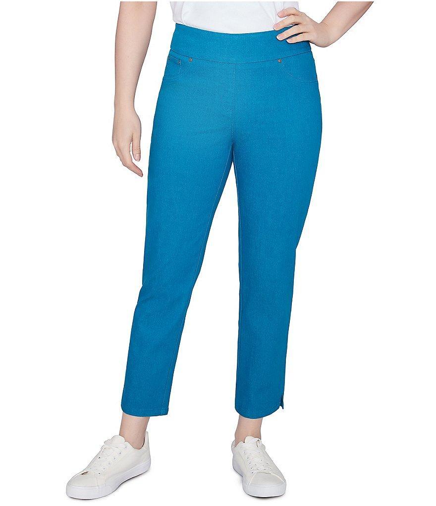 Ruby Rd. Petite Size Stretch Colored Denim Straight Leg Side Vented Hem Faux Front Pocket Ankle Pants Product Image