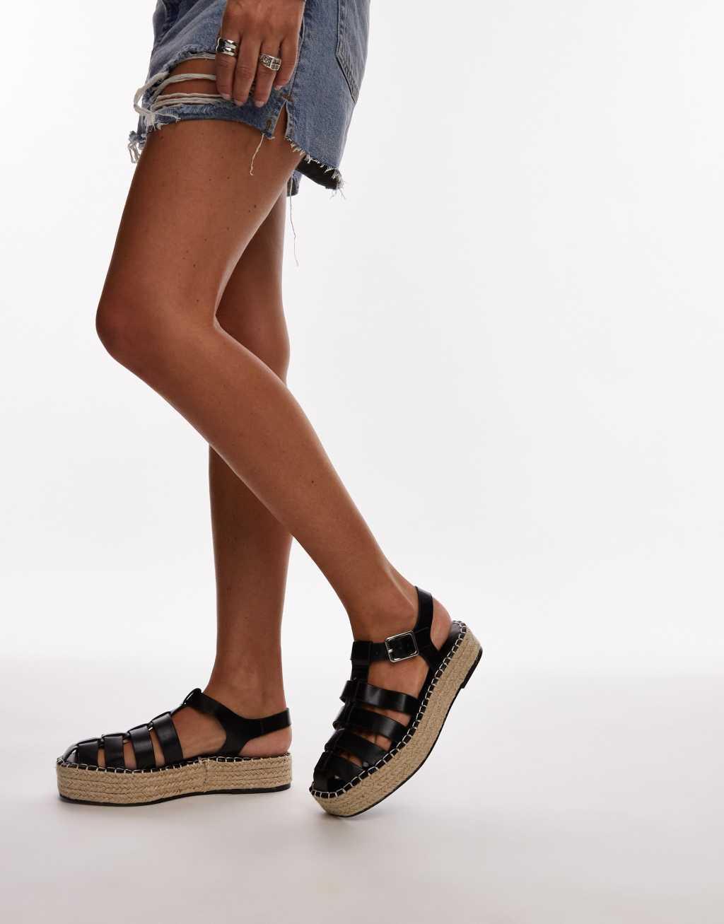 Topshop Chilli fisherman style espadrille in black Product Image