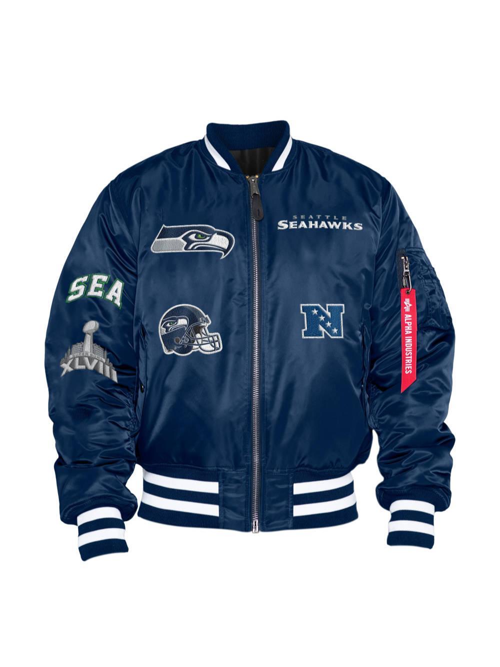 SEATTLE SEAHAWKS X ALPHA X NEW ERA MA-1 BOMBER JACKET Unisex Product Image