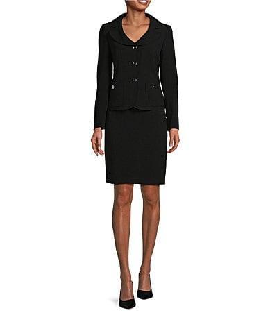 Nipon Boutique Textured Crepe Notch Lapel Patch Pocket Button Front Jacket Skirt Set Product Image