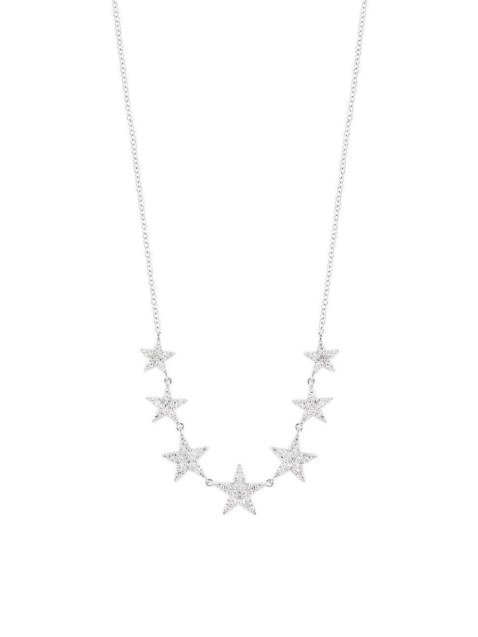 Womens 14K White Gold & 0.35 TCW Diamond Star Necklace Product Image