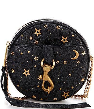 REBECCA MINKOFF Edie Circle Celestial  Stud Leather Crossbody Bag Product Image