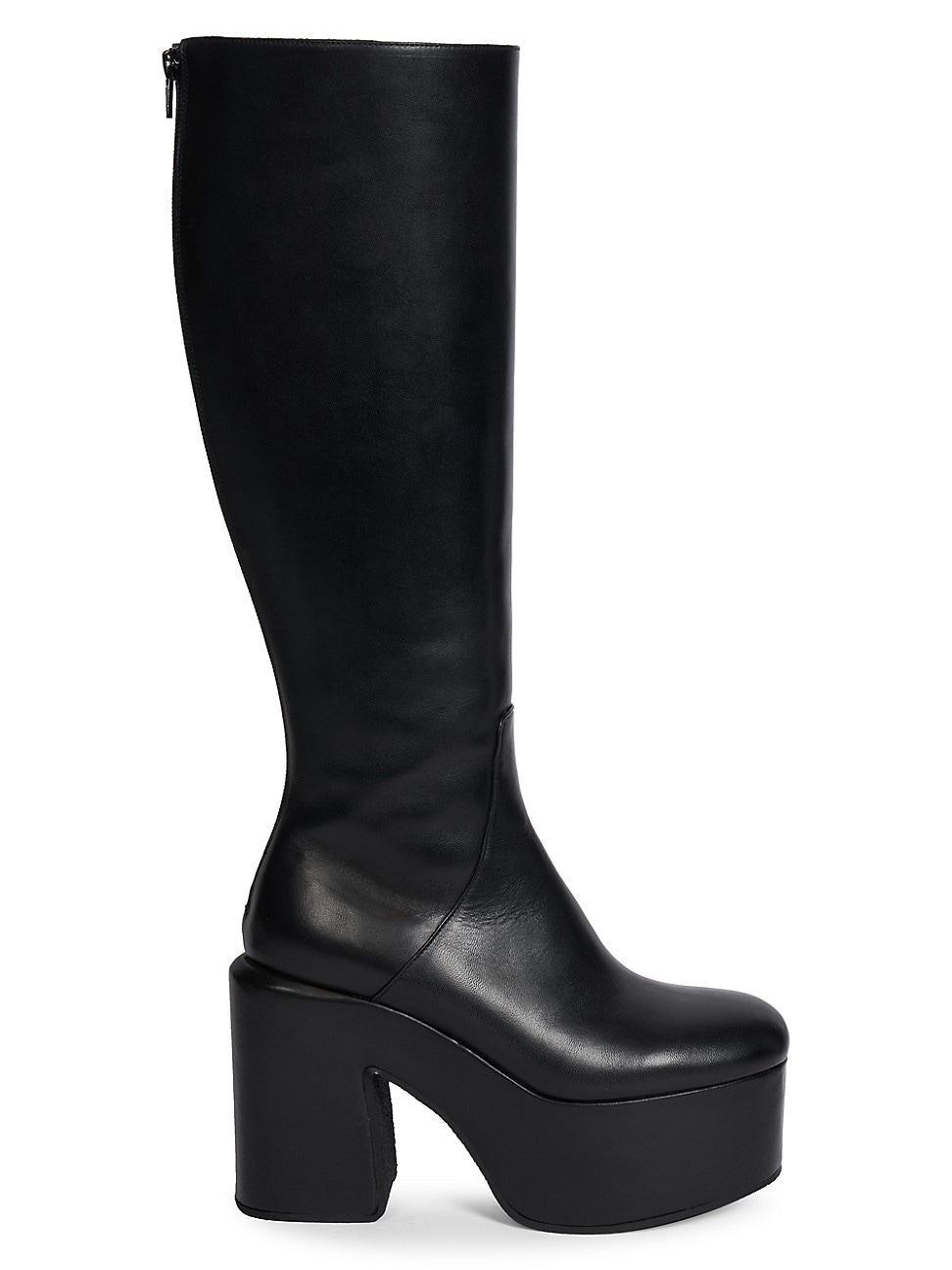 Womens 100MM Leather Platform Knee-High Boots Product Image