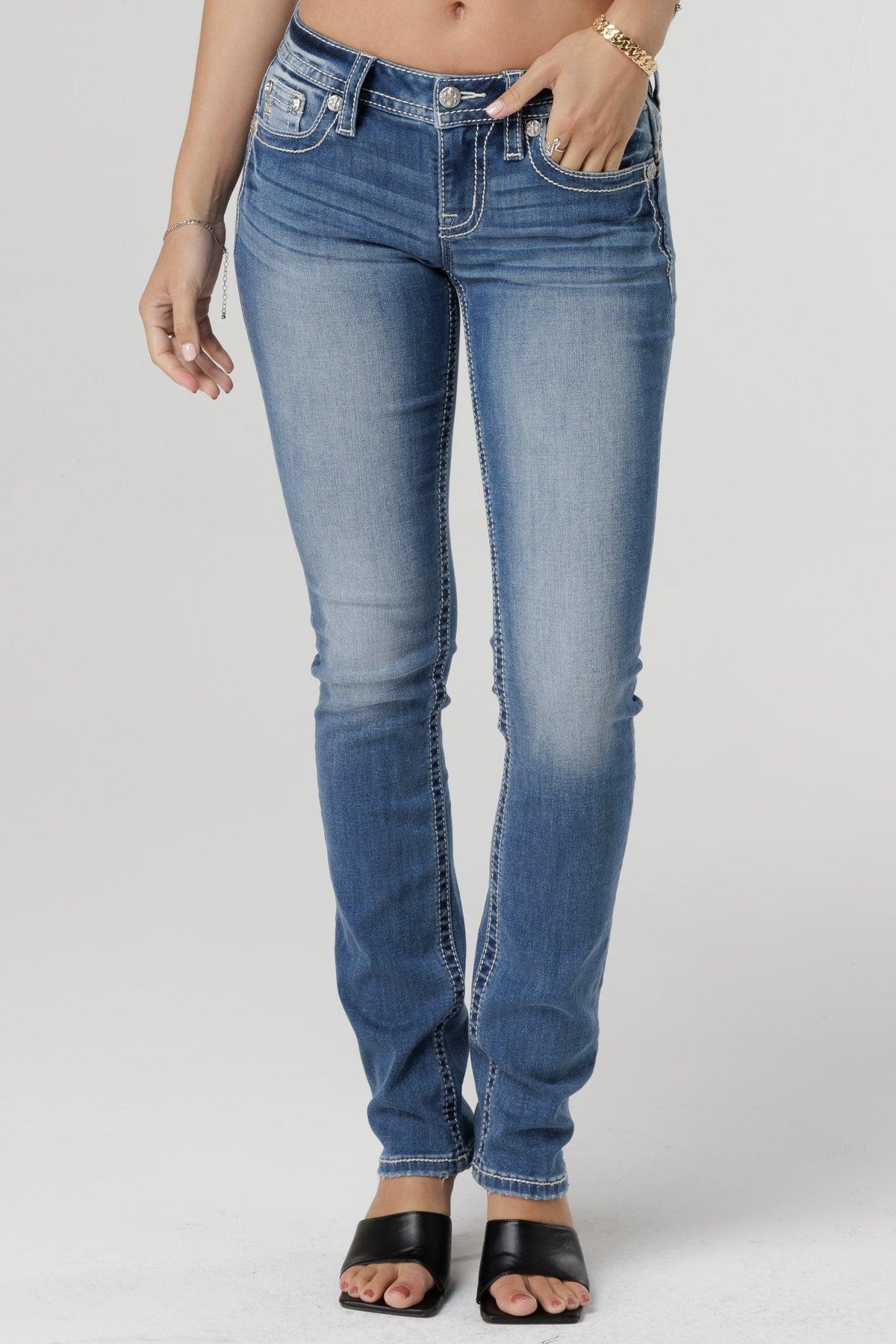 Glimmering Cross-Stitch Straight Jeans Product Image