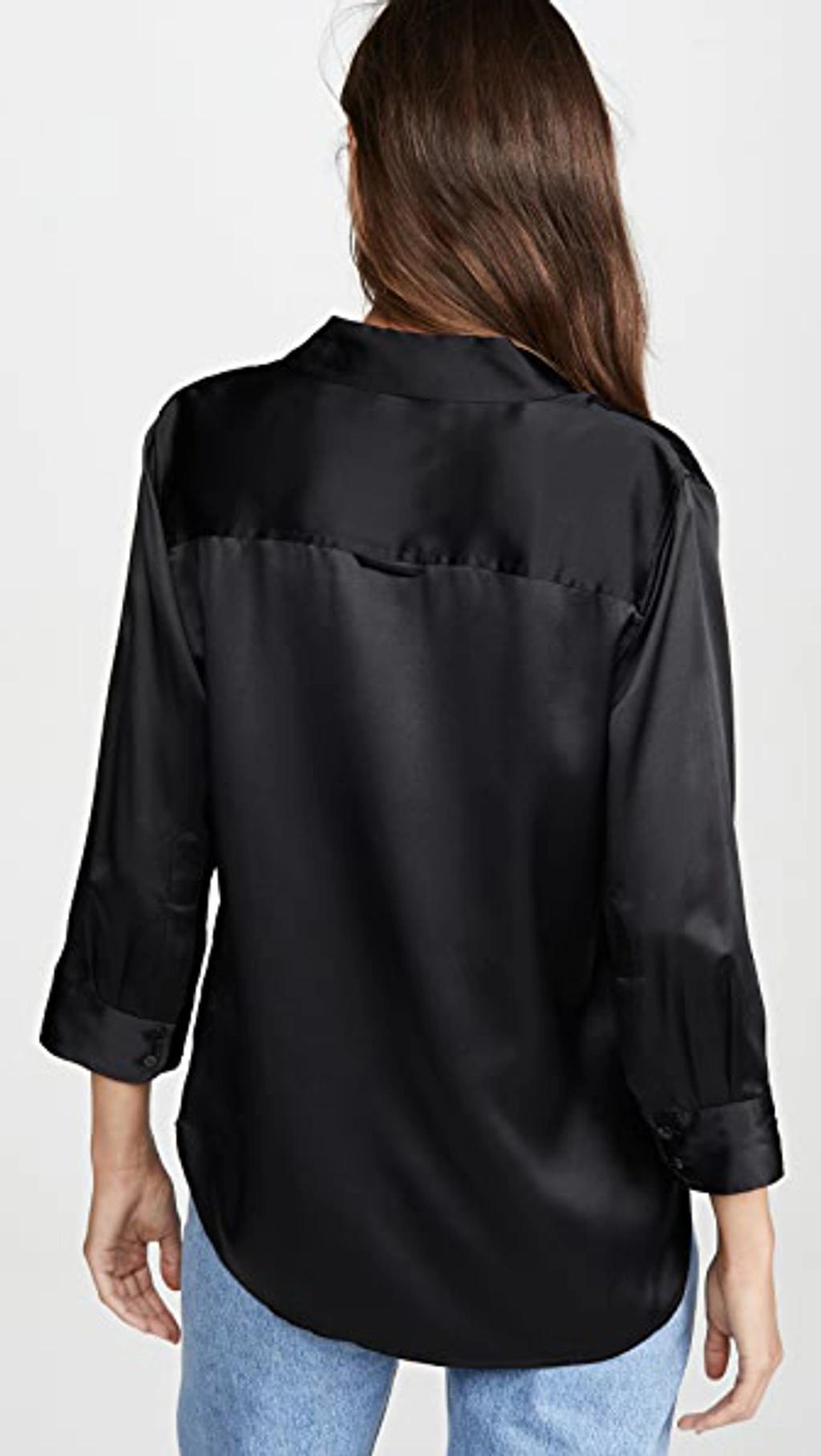 Aoki Three-quarter Sleeve Silk Blouse In Black Product Image