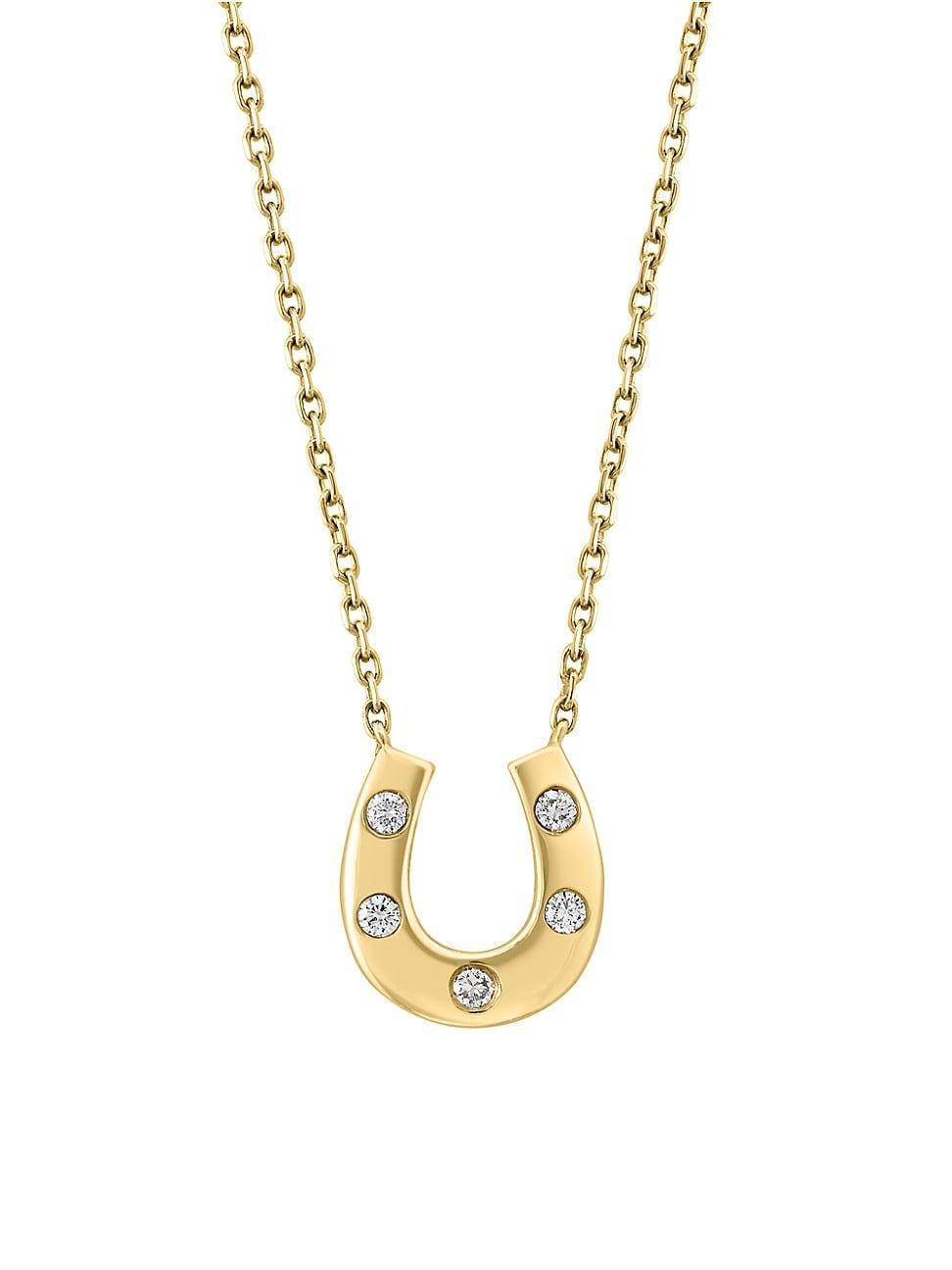 Womens 14K Yellow Gold & 0.07 TCW Diamond Horseshoe Pendant Necklace Product Image