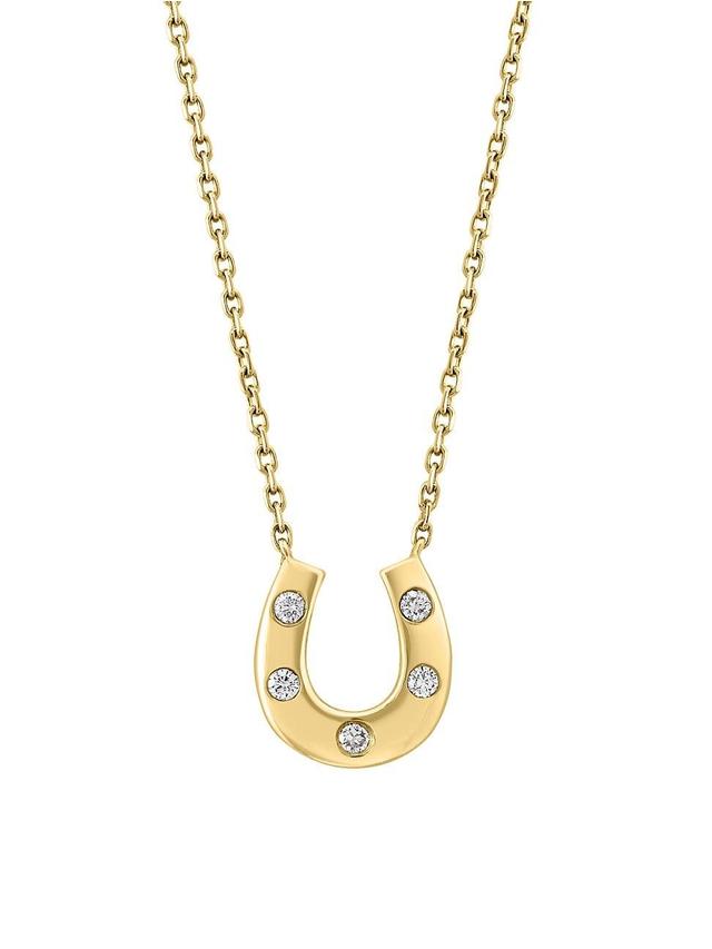 Womens 14K Yellow Gold & 0.07 TCW Diamond Horseshoe Pendant Necklace Product Image