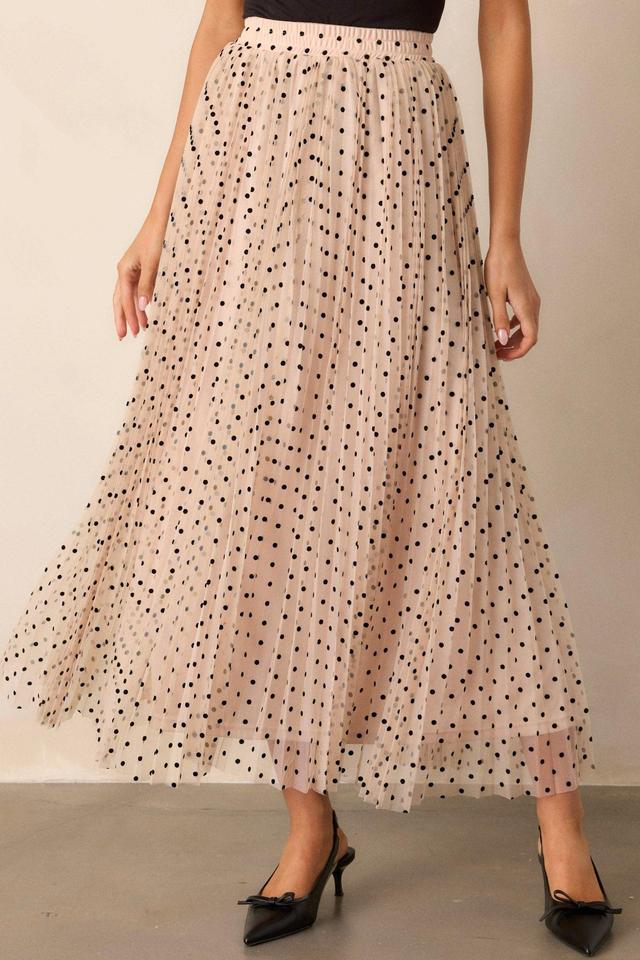 Vintage Wave Beige Tulle Polka Dot Maxi Skirt Product Image