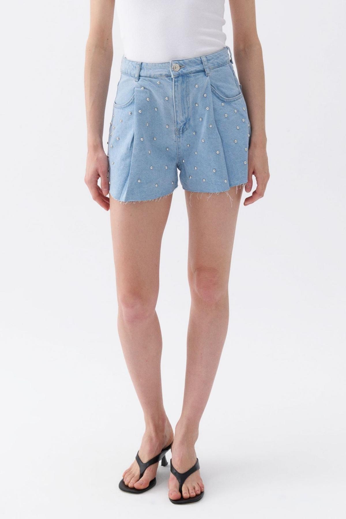 Nocturne Womens Dart Detailed Denim Shorts Product Image