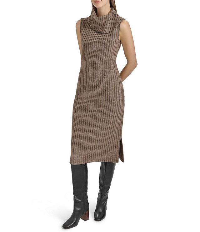 Andrew Marc Sport Stretch Ribbed Sleeveless Funnel Neck Midi Dress Product Image