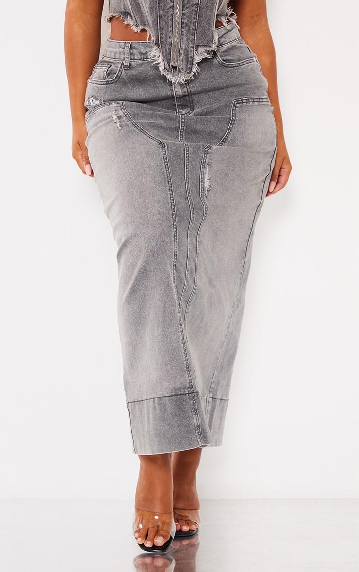  Shape Grey Denim Washed Maxi Skirt Product Image