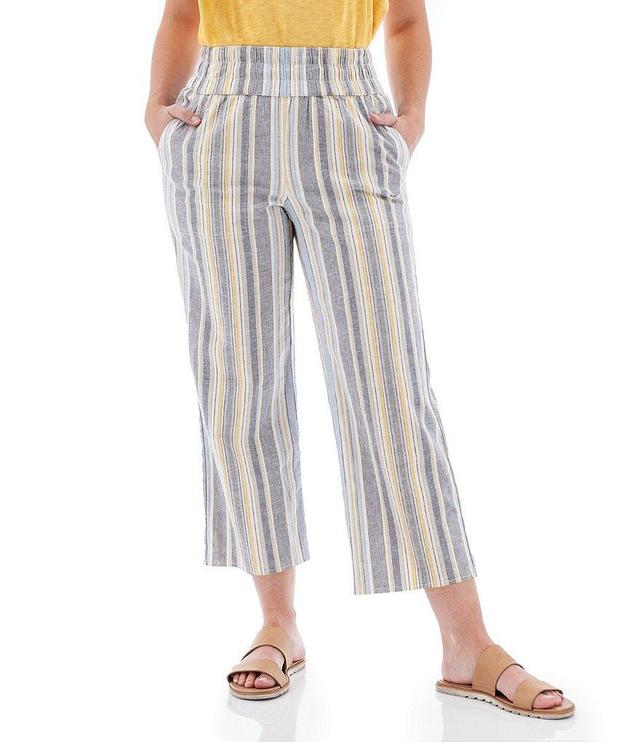 Aventura Shoreline Striped Crop Smocked Waist Side Pocket Pull-On Wide Leg Pants Product Image