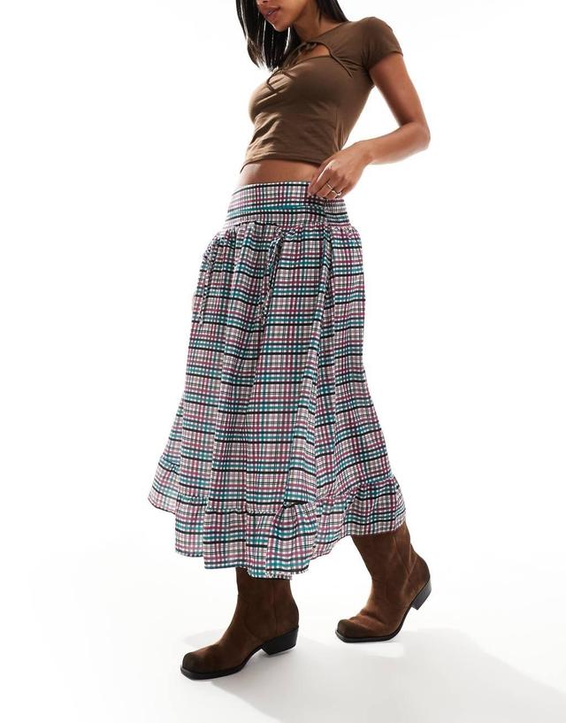 Reclaimed Vintage cowgirl midi skirt with drop waist in gingham Product Image