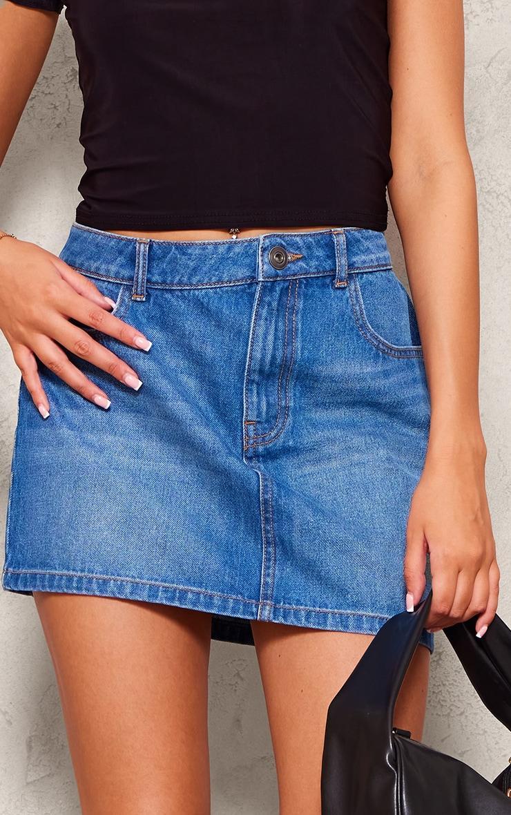 Tall Indigo Blue Wash Asymmetric Micro Mini Skirt Product Image