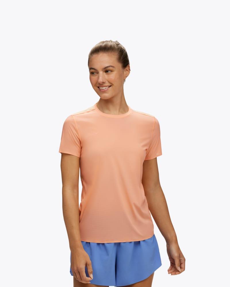 HOKA Womens Airolite Run Short Sleeve Shirt in Eggnog, Size XXL Product Image