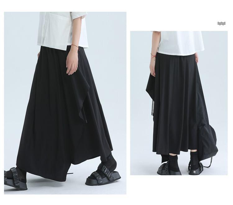 Elastic Waist Plain Asymmetrical Midi A-Line Skirt Product Image