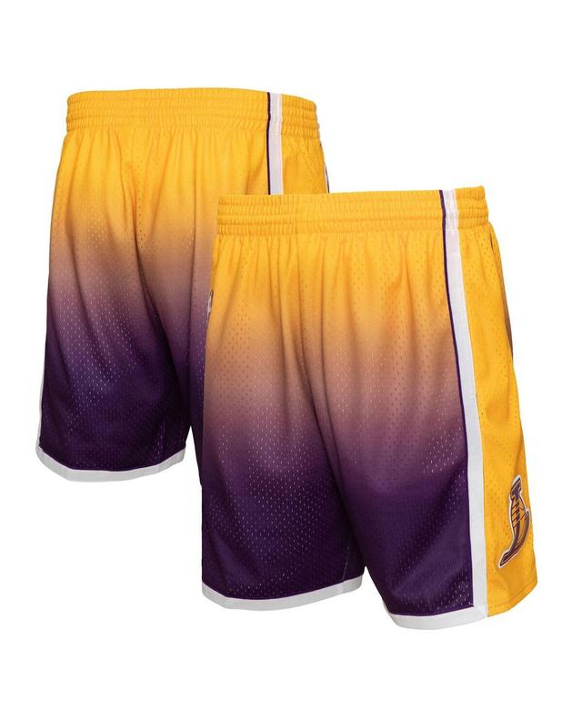 Mens Mitchell & Ness Gold and Purple Los Angeles Lakers 2009/10 Hardwood Classics Fadeaway Reload 3.0 Swingman Shorts - Gold Product Image