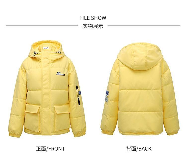 Hooded Lettering Patchwork Puffer Jacket Product Image