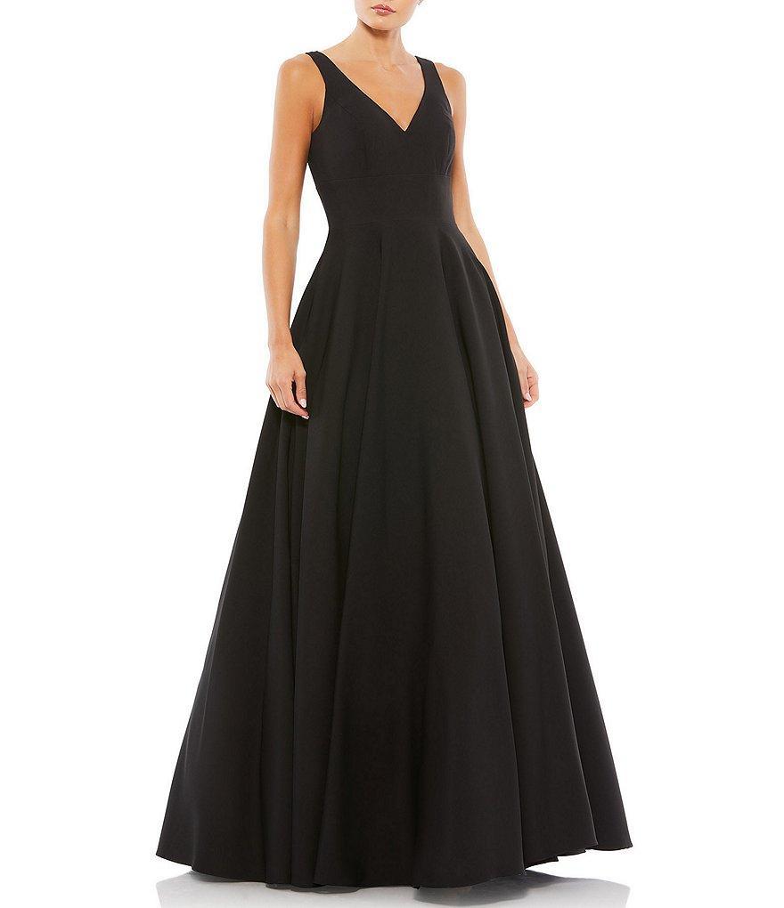 Ieena for Mac Duggal V-Neck Lined Pocketed Sleeveless Ball Gown Product Image