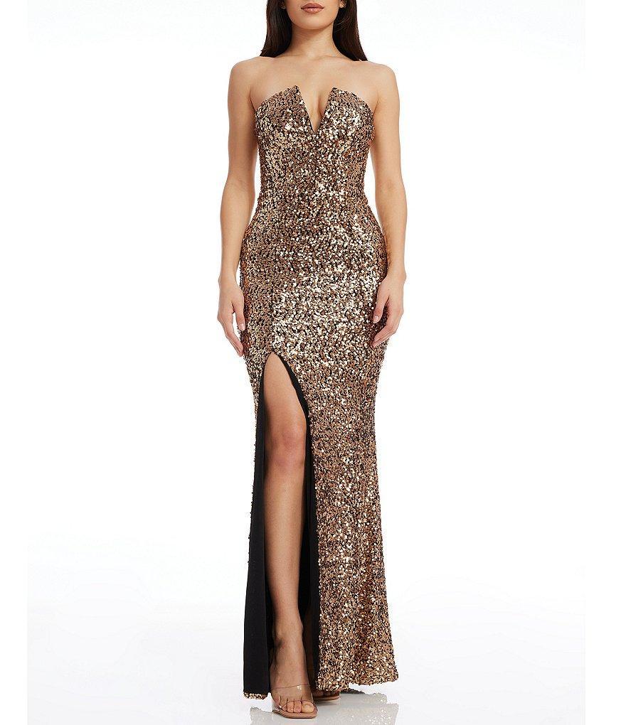 Dress the Population Fernanda V-Neck Sequin Strapless Gown Product Image