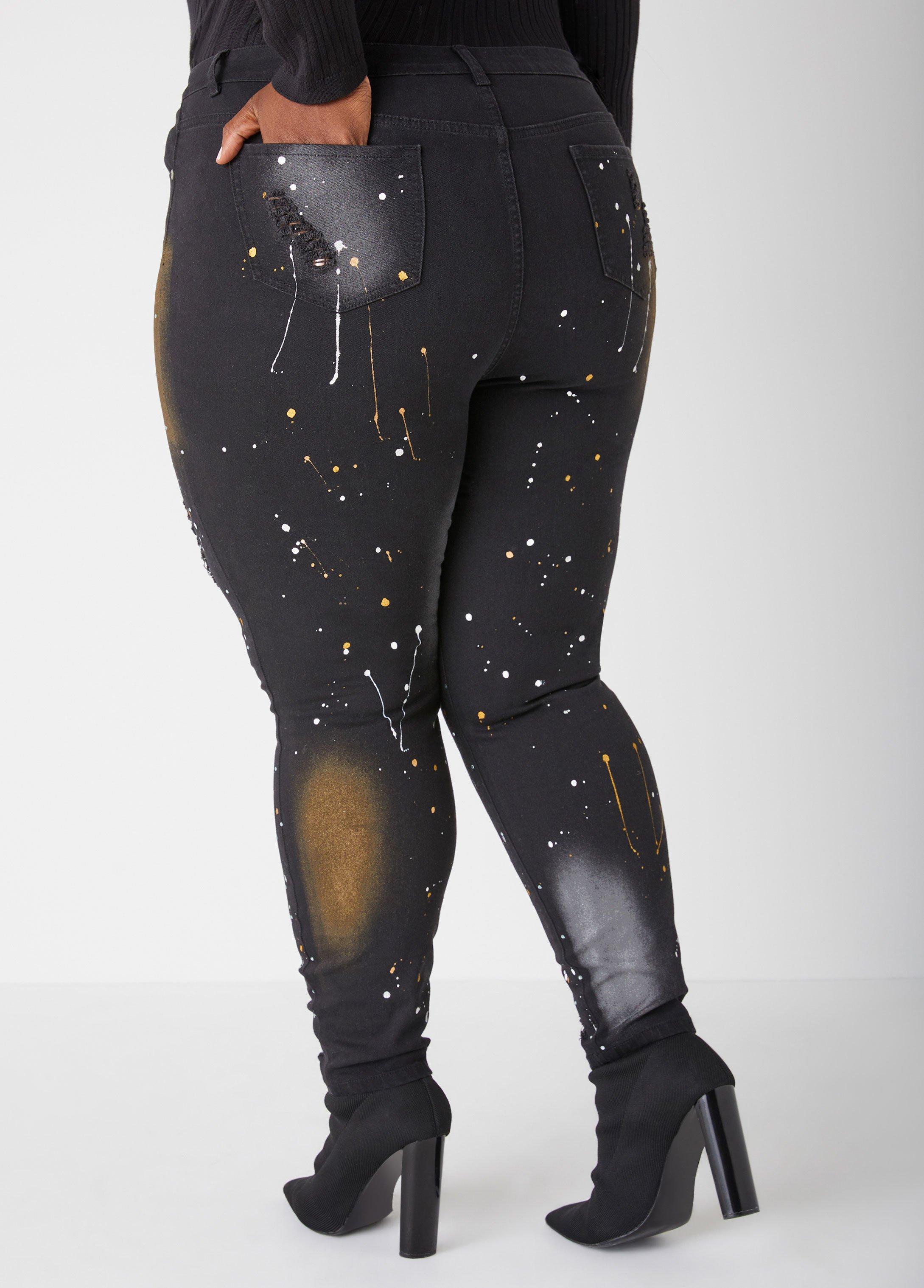 Plus Size Embellished Painted Skinny Jeans Ashley Stewart Product Image