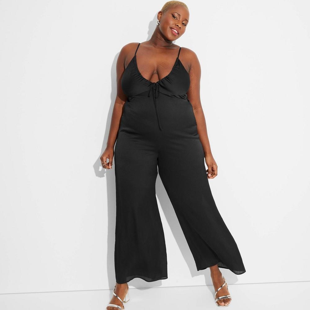 Womens Satin Wide Leg Jumpsuit - Wild Fable Black 2X Product Image