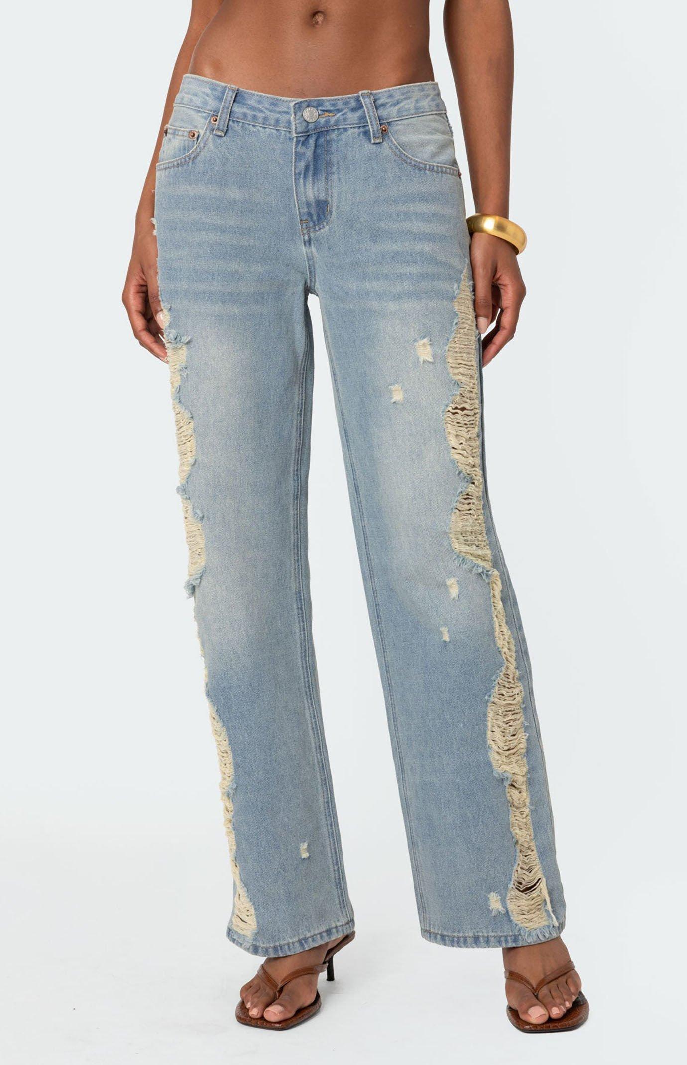 Edikted Women's Distressed Sides Washed Jeans Product Image