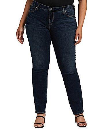 Silver Jeans Co. Plus Size Elyse Mid Rise Stretch Denim Straight Leg Jeans Product Image