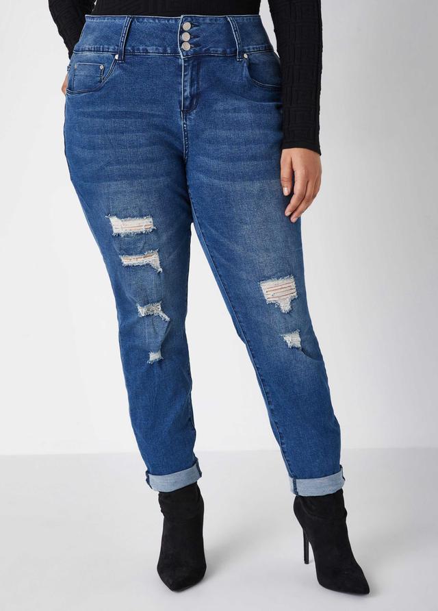 Cuffed Distressed Slim Leg Jeans Product Image