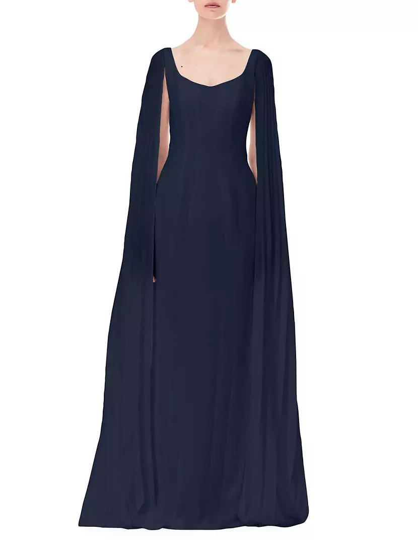 Crepe Pleated Cape-Sleeve Maxi Dress Product Image